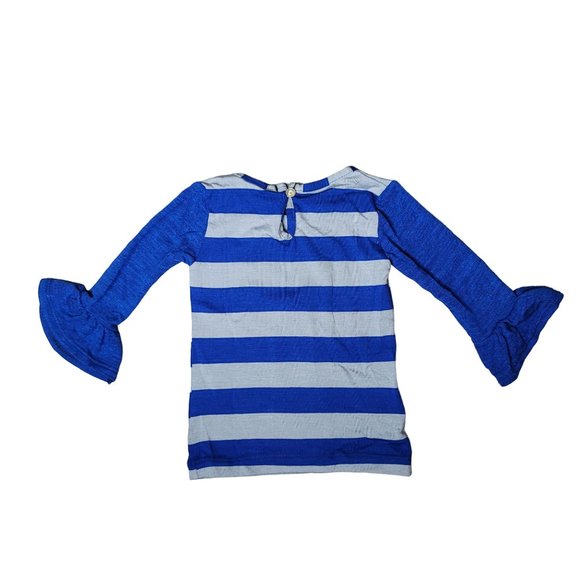 Persnickety NWT blue gray striped ruffle bell long sleeve shirt size 6-12 months - Picture 3 of 4